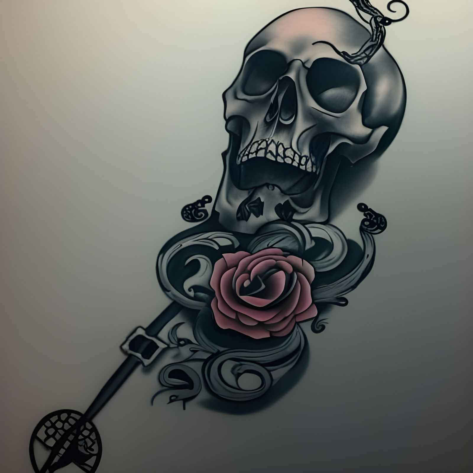 Locked Heart Tattoo Design with Skulls and Roses