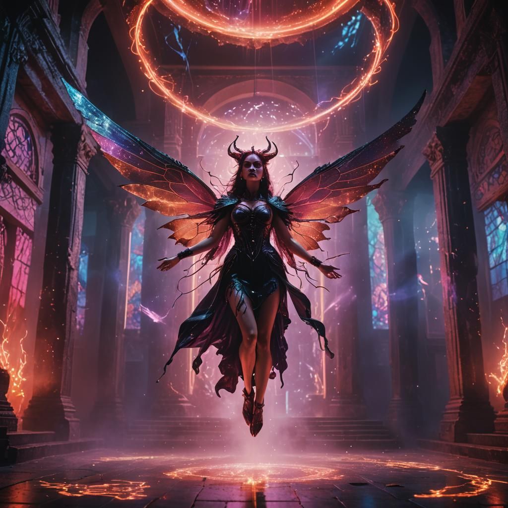 Levitating Devil Fairy in Dark Sanctuary Temple
