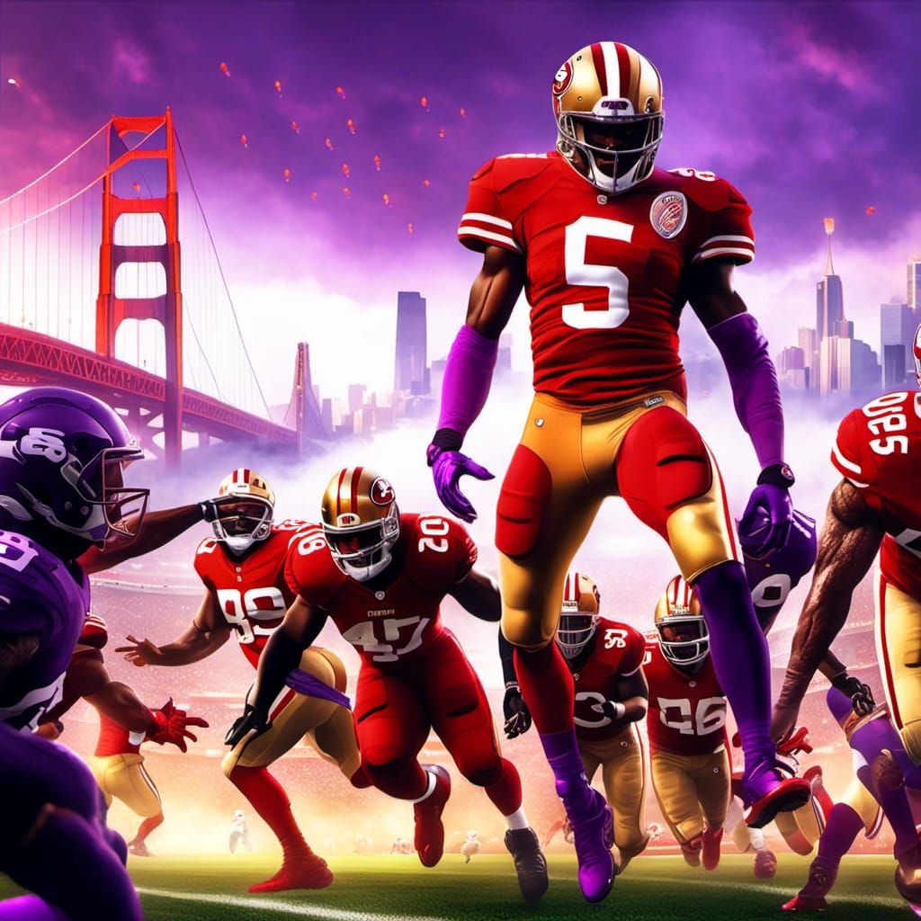 49ers vs Purple Robots in Hyperreal Style