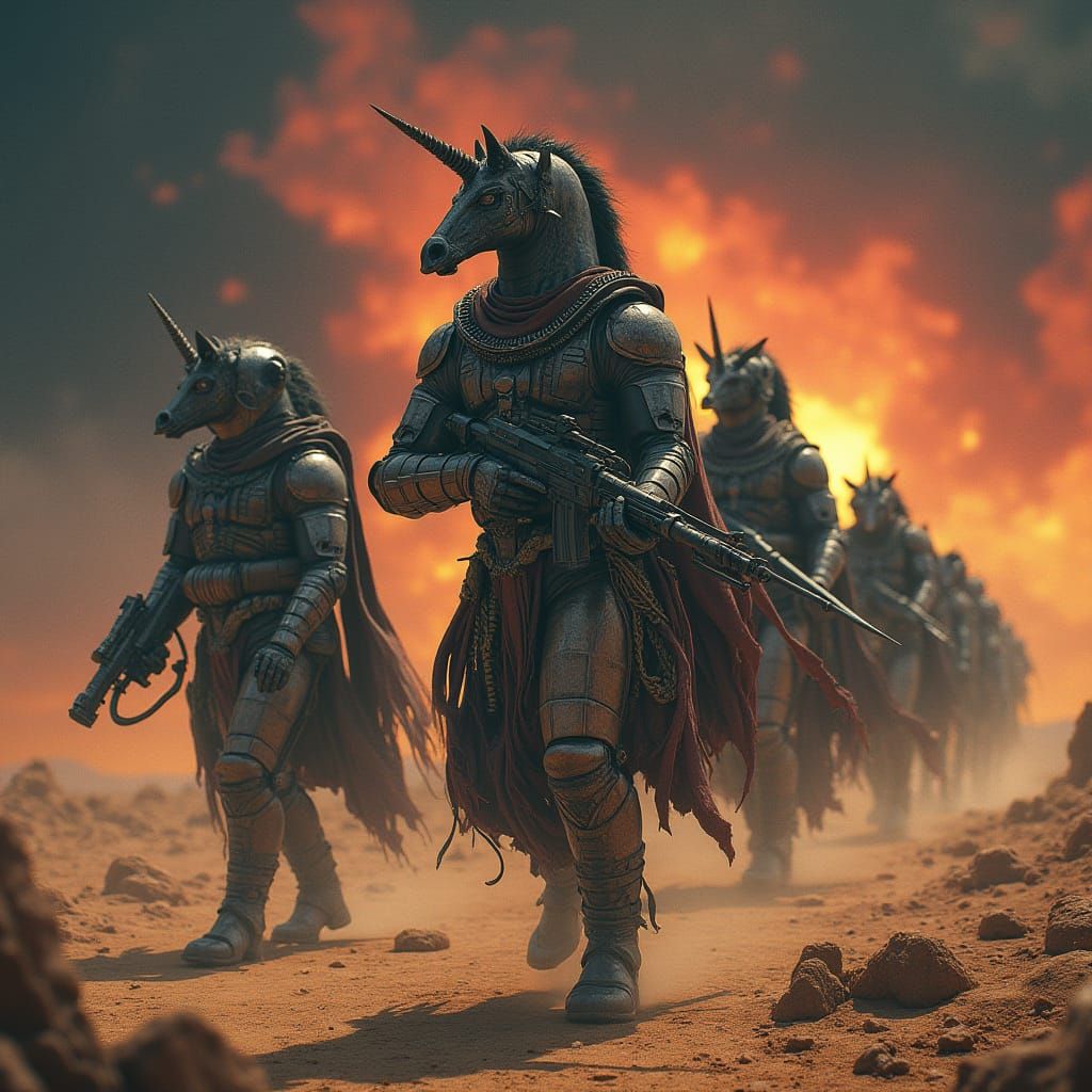 Unicorn Spacemen March on Post-Apocalyptic Planet