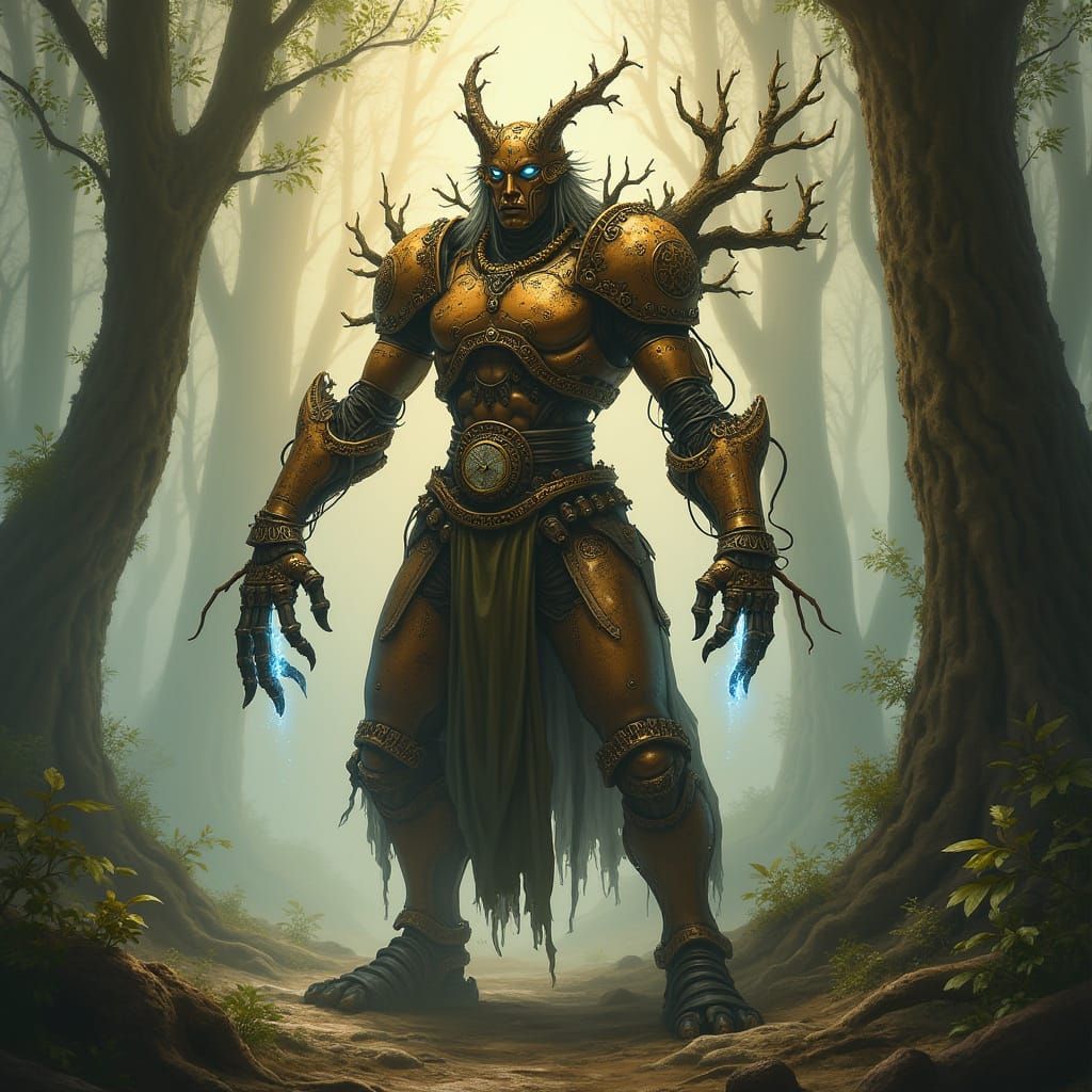 Forged Nature Spirit with Gnarled Mechanical Limb