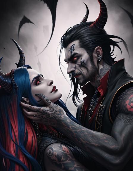 Tattooed Demon Vampire Magician Couple Portrait