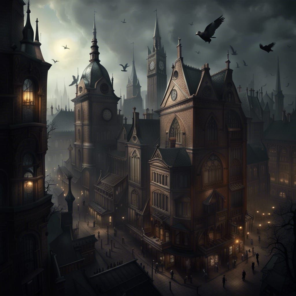 Victorian City with Heretic Hunters, Bird's Eye View