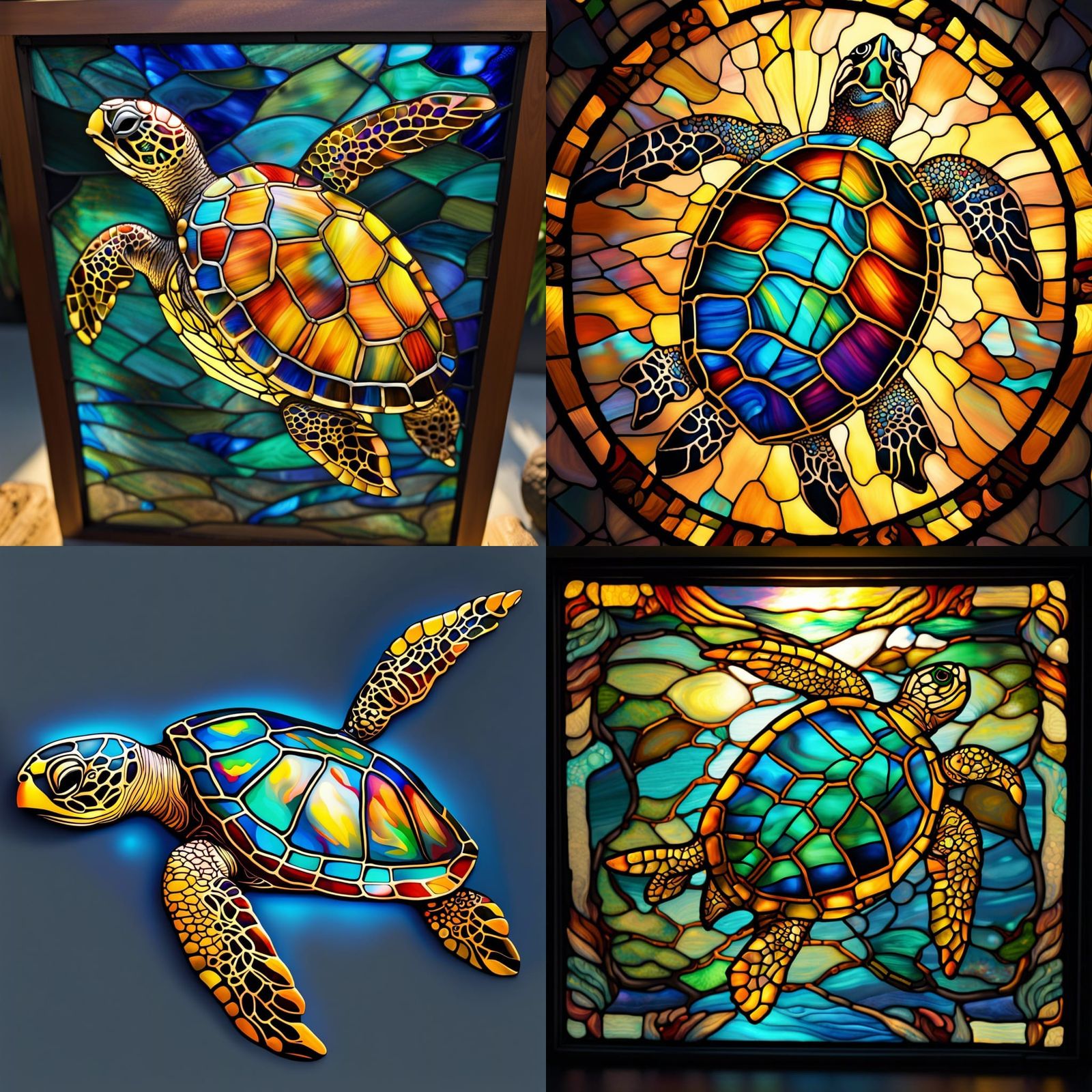 Stained Glass Sea Turtle with Gold Trim