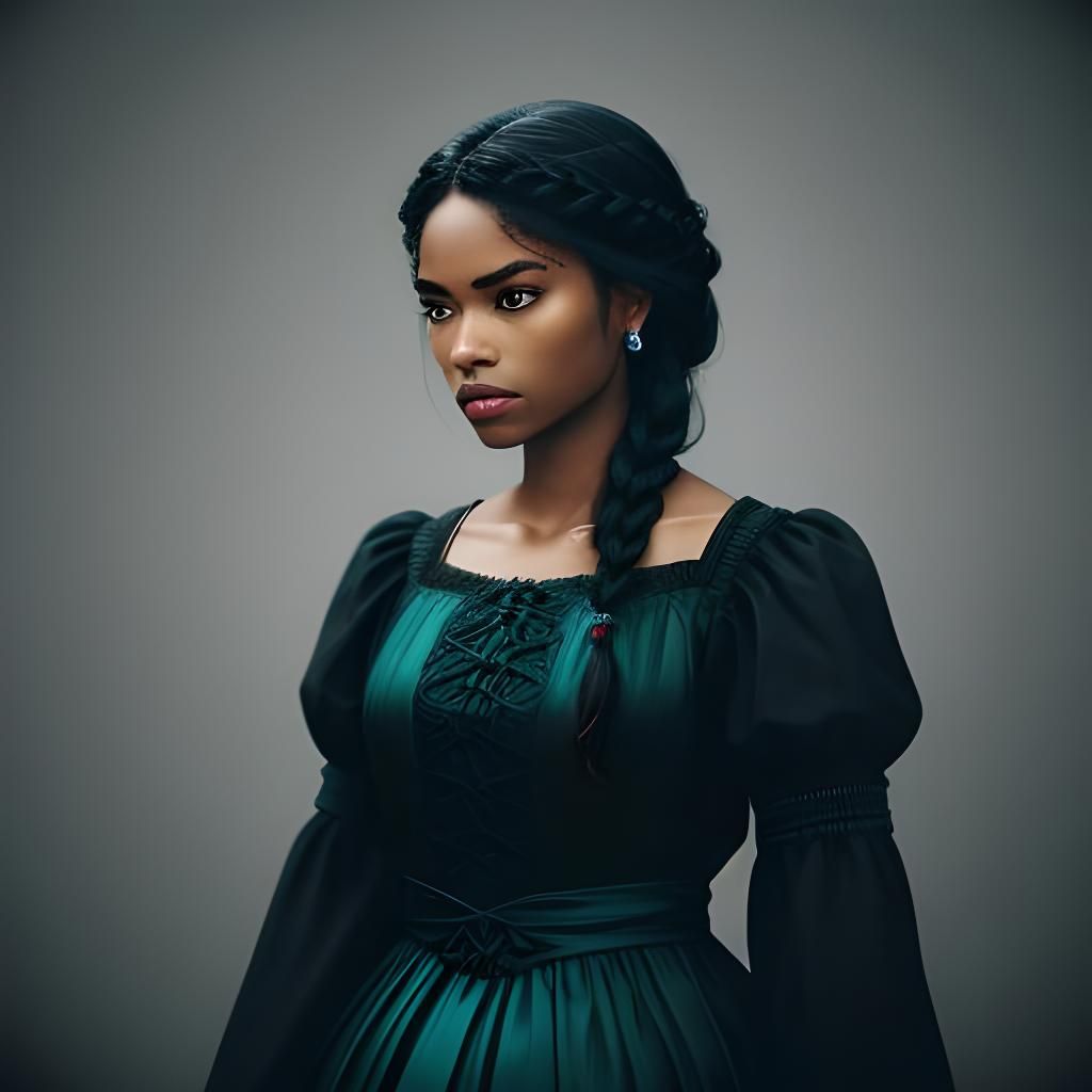 Black Woman in Teal Dress with Braid