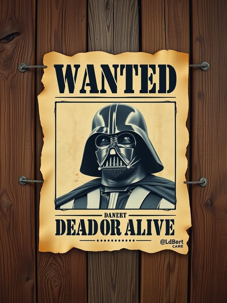 Darth Vader Wanted Poster in Retrofuturism Style