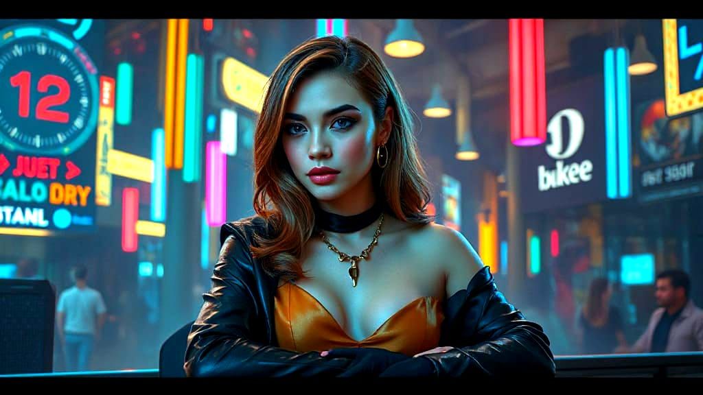 Hyperrealistic Portrait of Bored Woman at Night