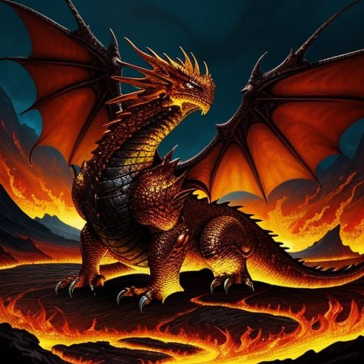 Dragon in Lava: Vibrant Fantasy Digital Art