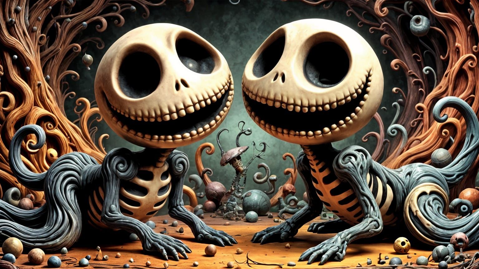 Laughing Skeletons in Whimsical Burton Style