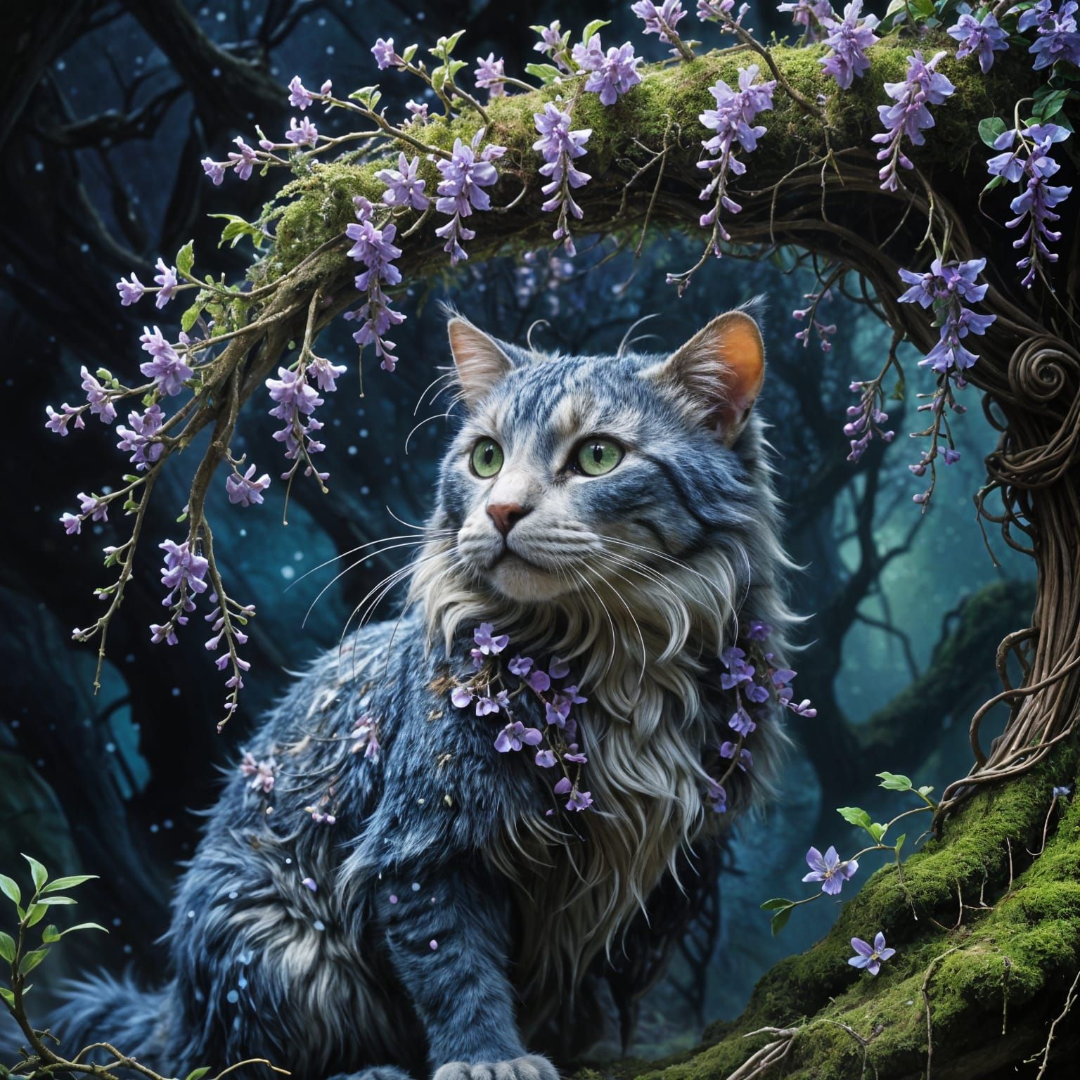 Enchanted Macroscopic Bonzai Tree in Whimsical Glittering Fo...