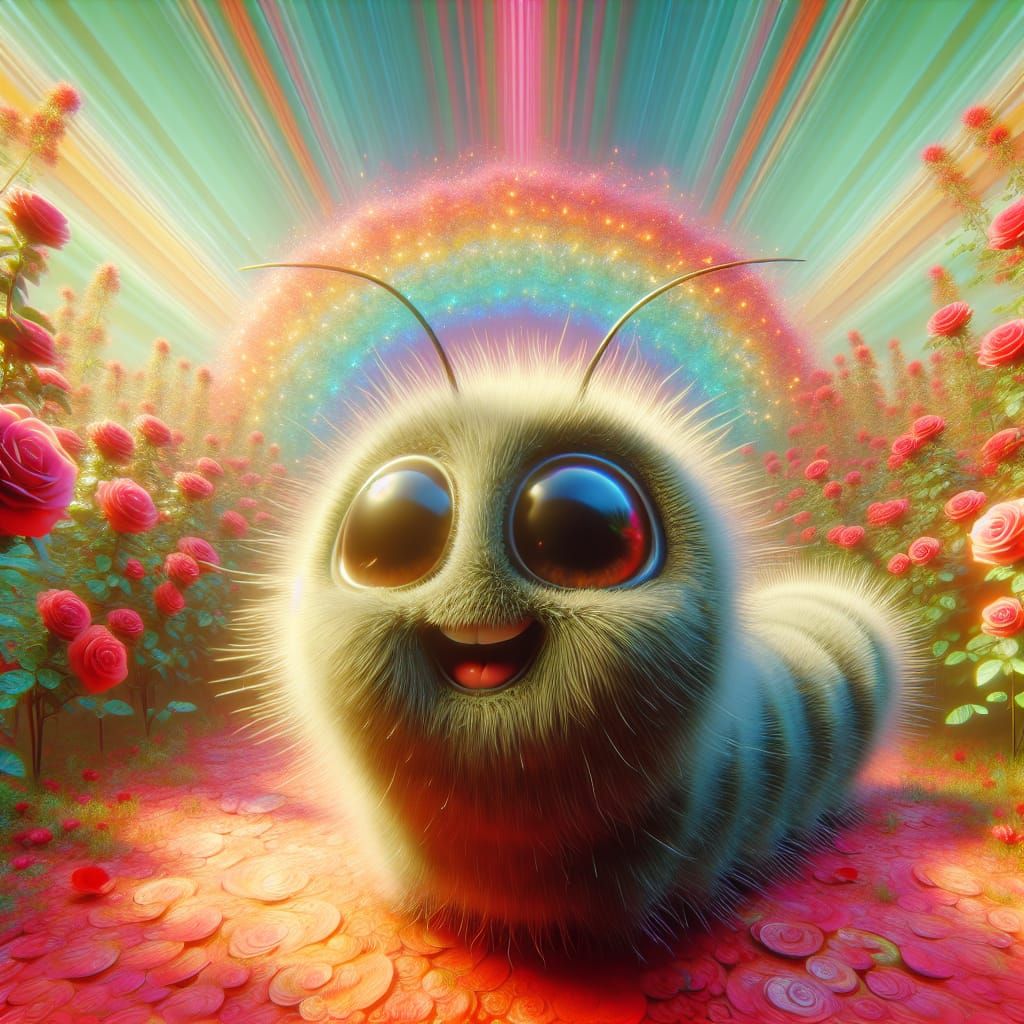 Awe-Inspiring Caterpillar in Rose Garden as 3D Art