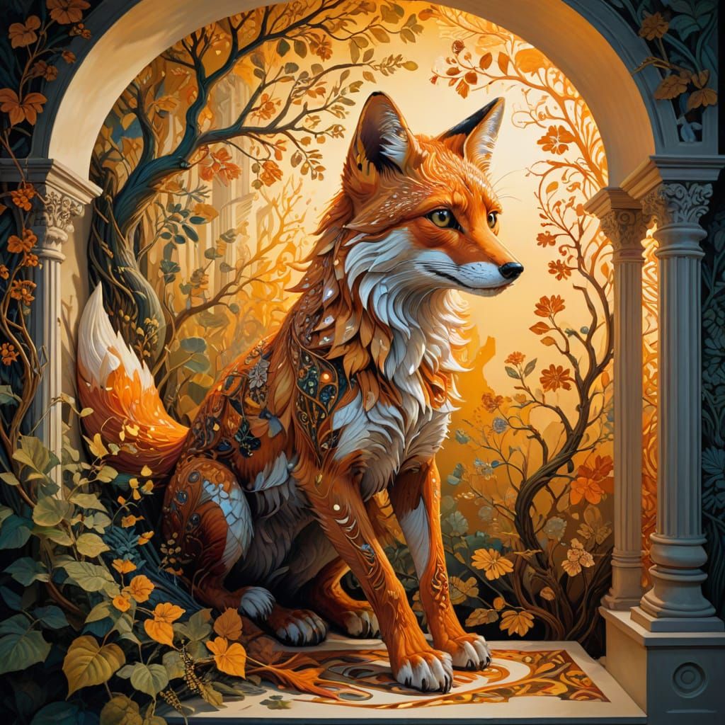 Surreal Glass Fox Connects Realms in a Vibrant Cosmic Tapest...