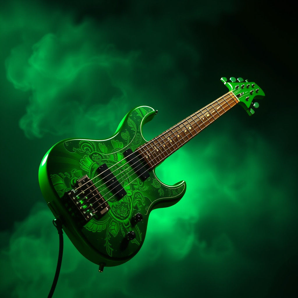 Stunning Green Electric Bass Guitar in an Epic Cinematic Sce...