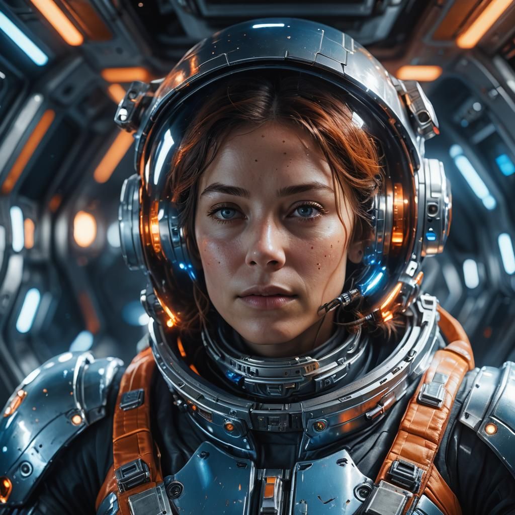 Woman in Spaceship: Hyperrealistic Sci-Fi Portrait