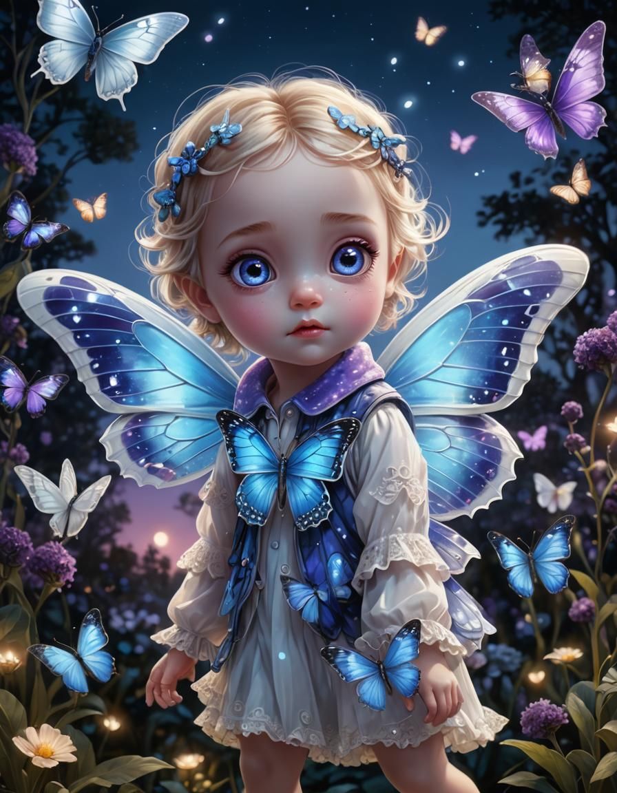 adorable sweet white blue glass butterfly flying