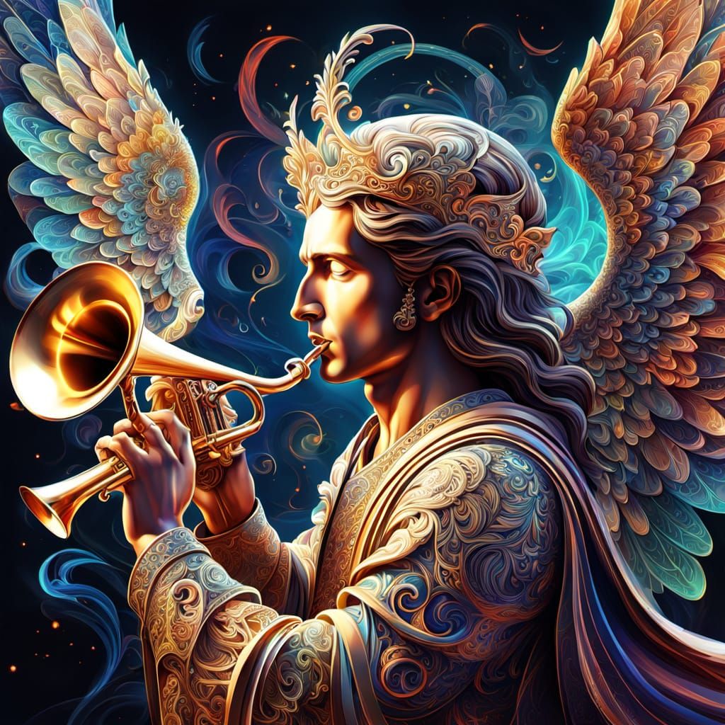 Archangel Gabriel Blowing Trumpet: Digital Painting