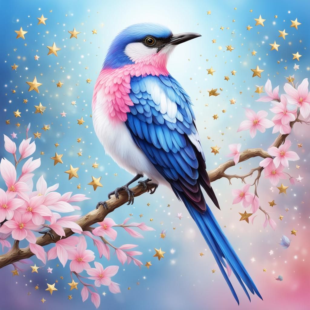 Colorful Bird with Starry Background Digital Art