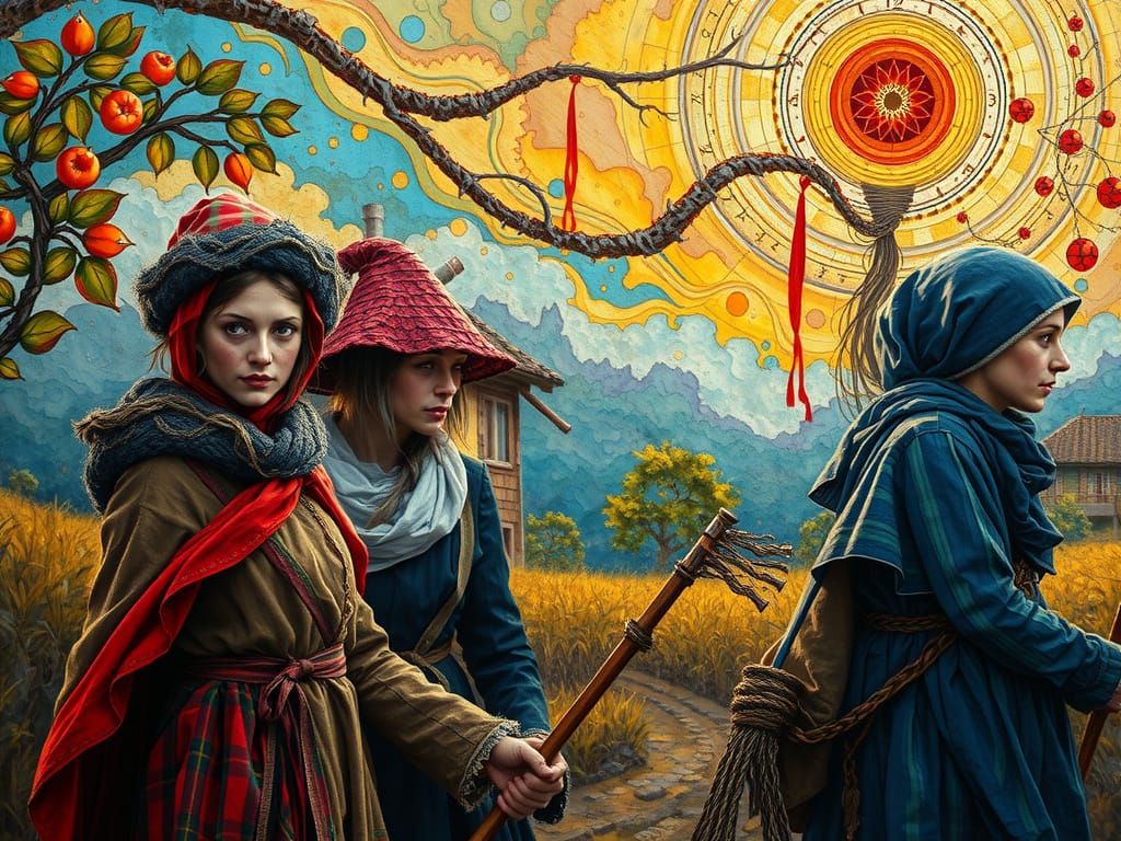 Surreal Medieval Peasants in Whimsical Oil Painting Style