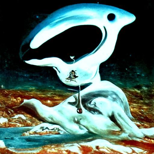 Satanic Dolphin in Space: A Surrealist Oil Painting