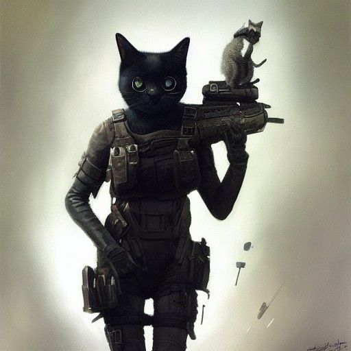 Tactical Black Cat in MW Costume, Oil Painting