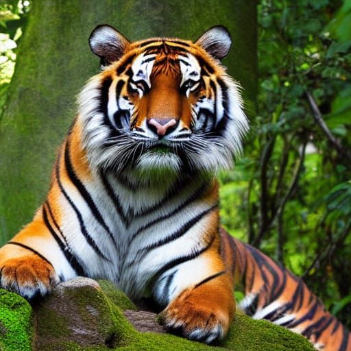 Regal Tiger in Serene Jungle Oasis