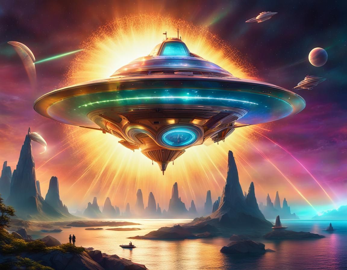 Spectacular Spaceship Descent During Golden Hour