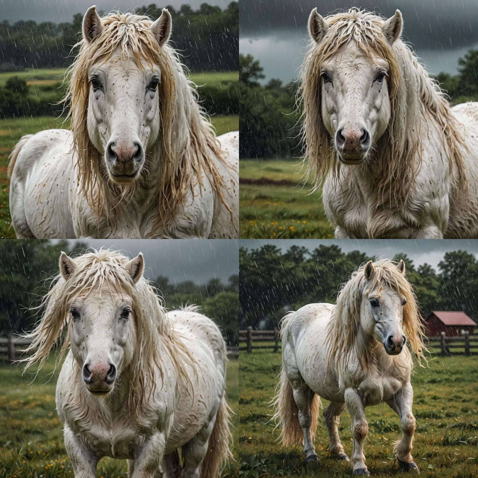 White Shetland Pony in Rainstorm: Hyperrealistic Splash Art