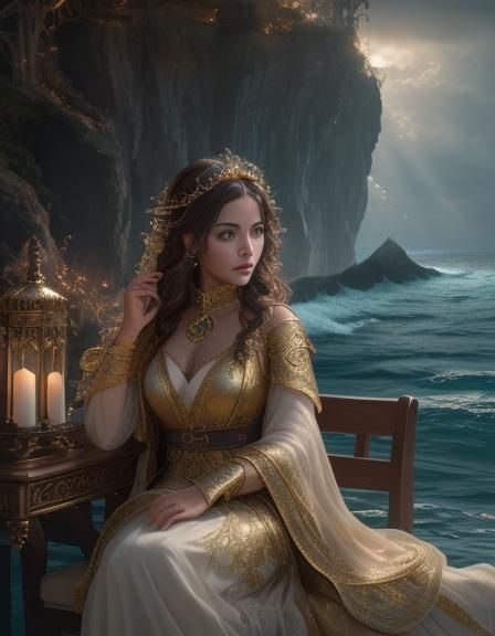 Magical Potion Bottle Leaking into Ocean, Fantasy Digital Ar...