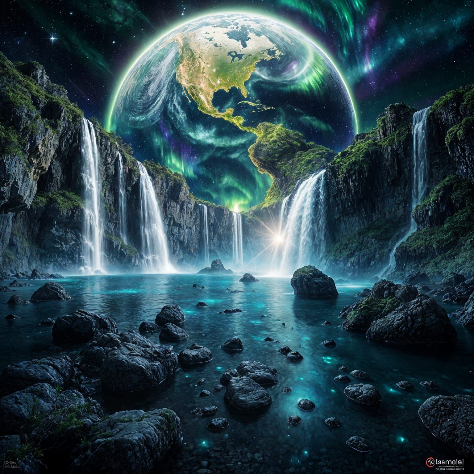 Glowing Earth in Cosmic Night Sky