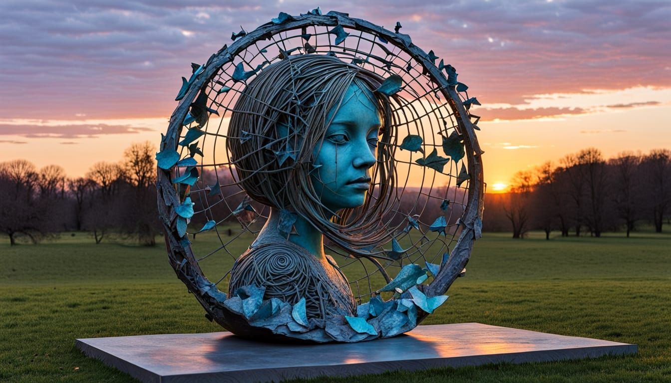 Surreal Fragmented Sculpture in Cyberpunk Aesthetic