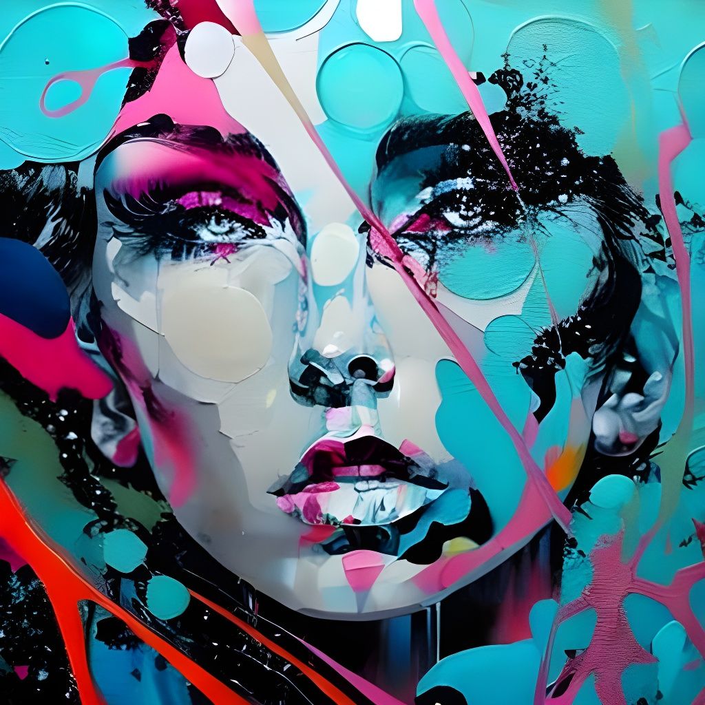 Detailed Acrylic Painting of Woman Made of Paint Bubbles