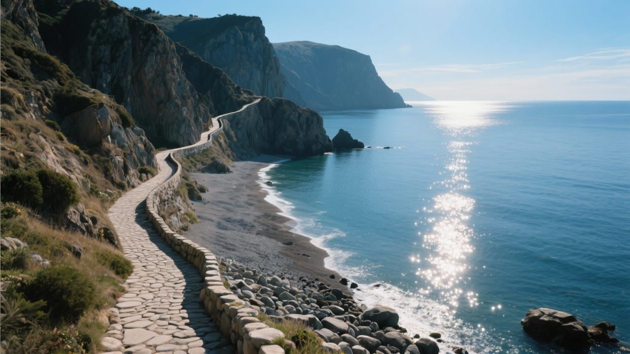Cliffside Pathway to Sunlit Beach