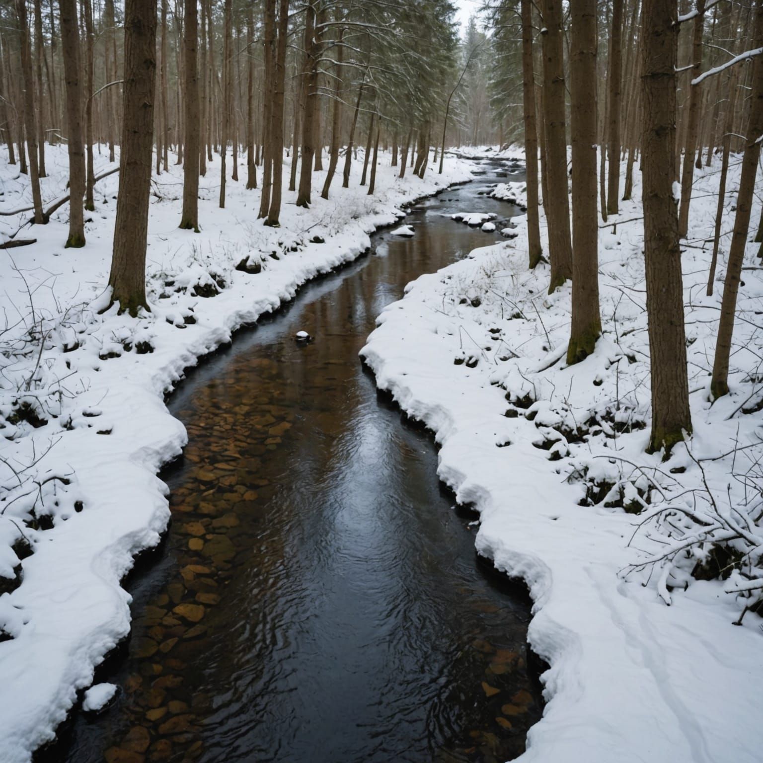 Stream Divides Forest Into Seasons