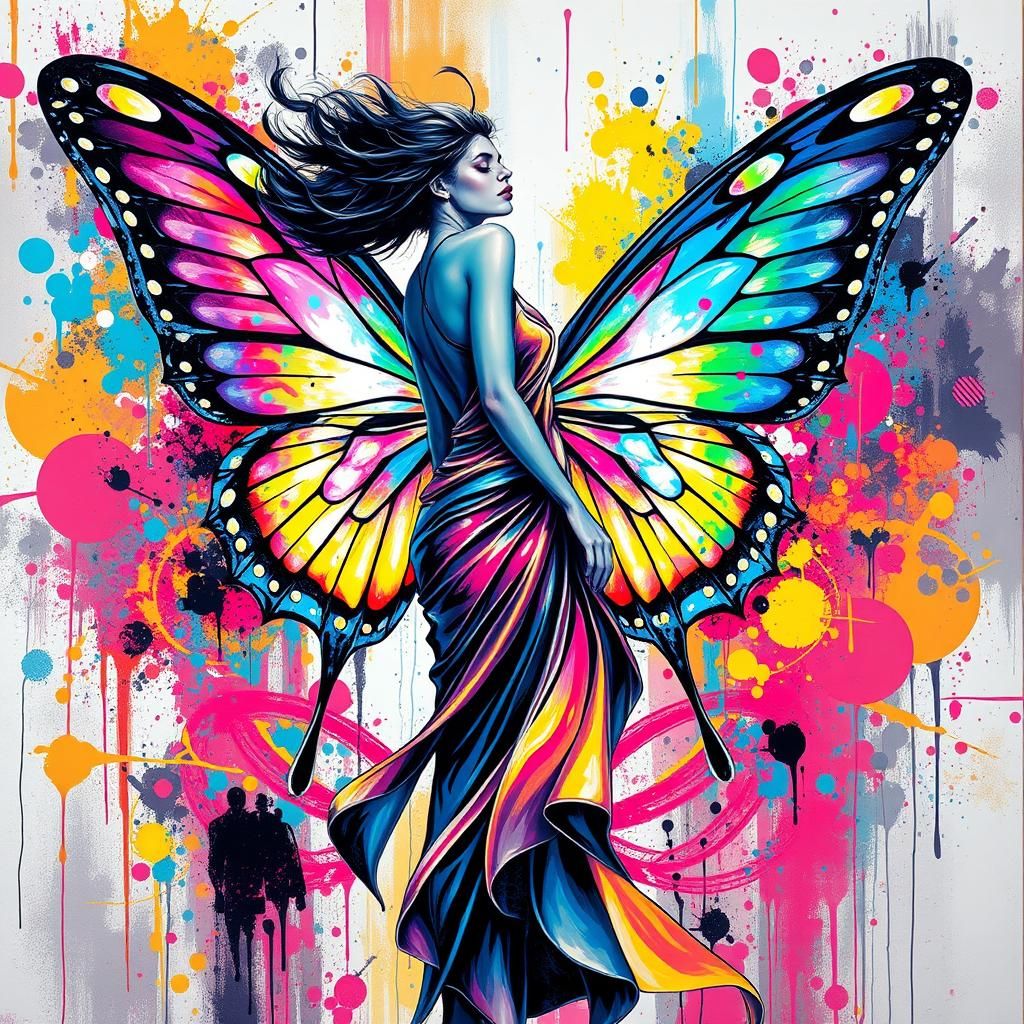 Butterfly Woman in Abstract Street Art Style