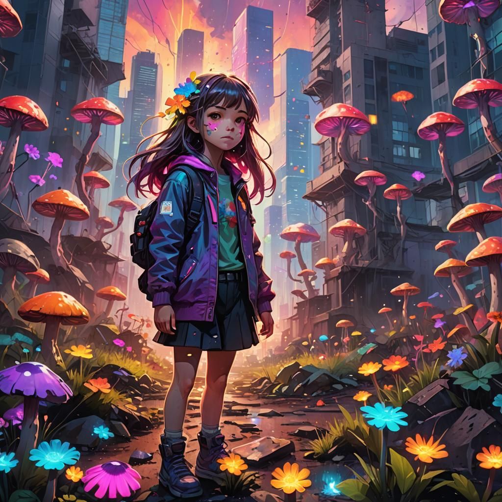 Radioactive Flowers in Apocalyptic Anime Landscape