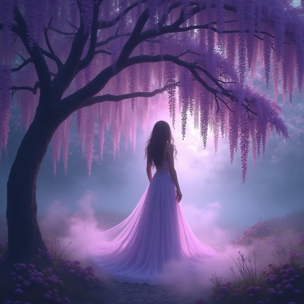 Enchanting Wisteria Tree Portrait in Ethereal Style
