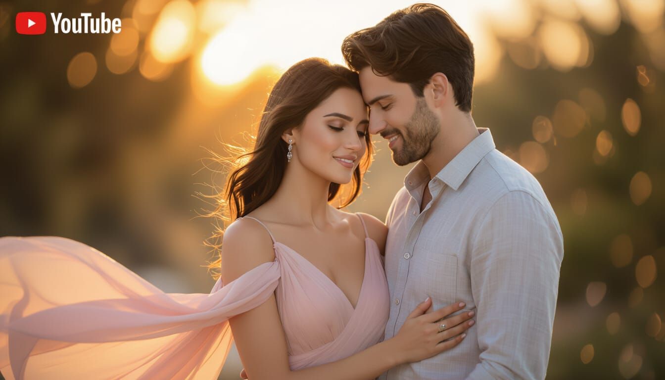 Romantic Couple in Golden Sunset Light