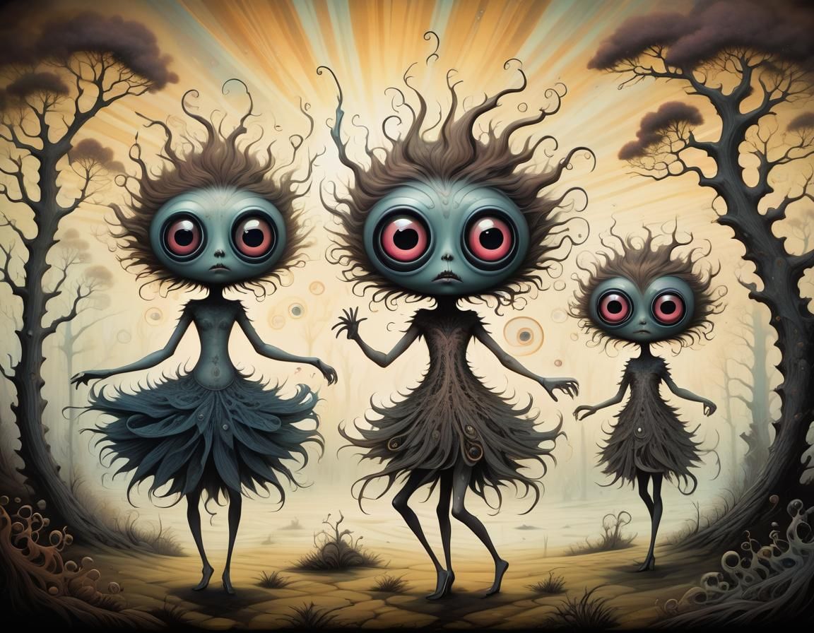 Dancing Androgynes in Enchanted Jungle, Surreal Digital Art