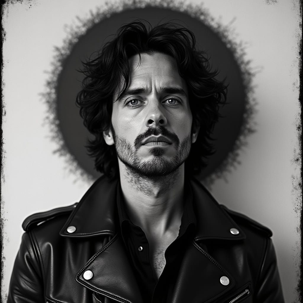 Intense Portrait with Abstract Sun Motif