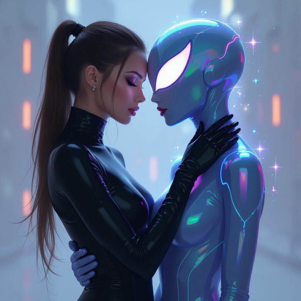 Woman Bonds with Symbiote in Futuristic Digital Art Style