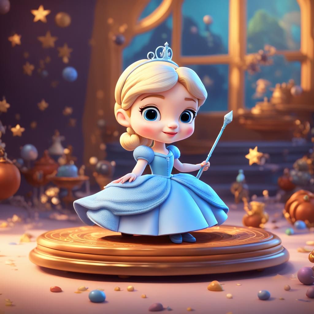 Chibi Cinderella Painting a Masterpiece in 3D