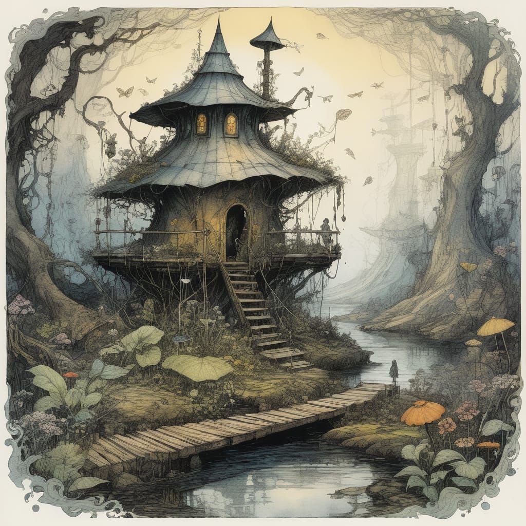 Solarpunk Jungle Oasis in an Abandoned Futuristic Camp