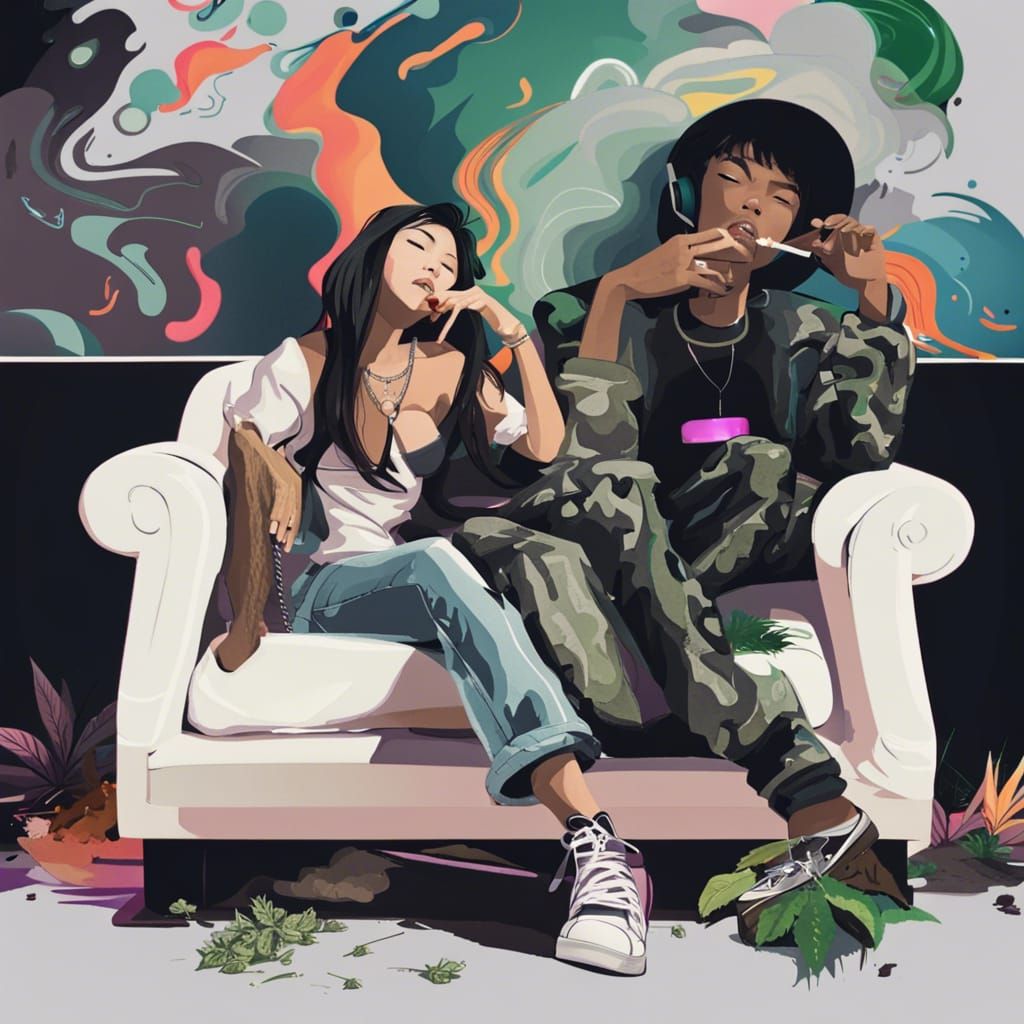 Modern Couple Smoking in High Fashion