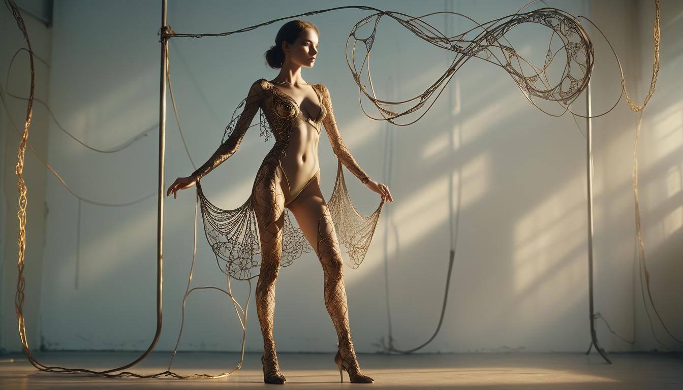 Wire Sculpture Goddess in Cinematic Vignette