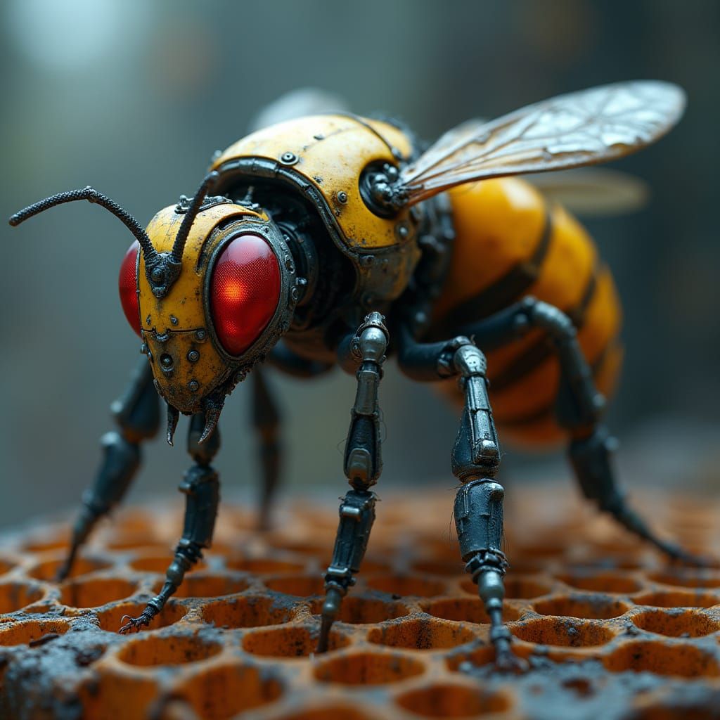 Cybernetic Honey Bee Terminator in Industrial Honeycomb