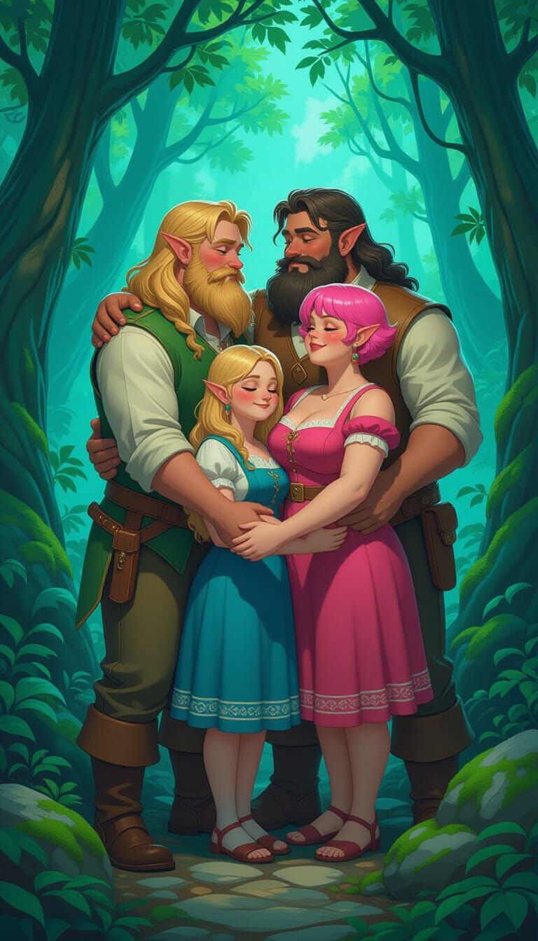 Polyamorous Trio Embrace in Mystical Forest