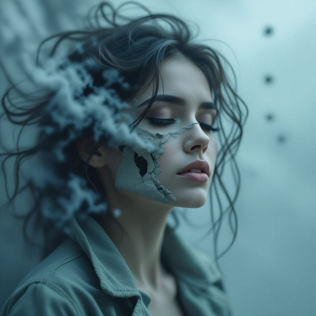 Stone Dust Woman in Ethereal Mist: Hyperrealistic HDR