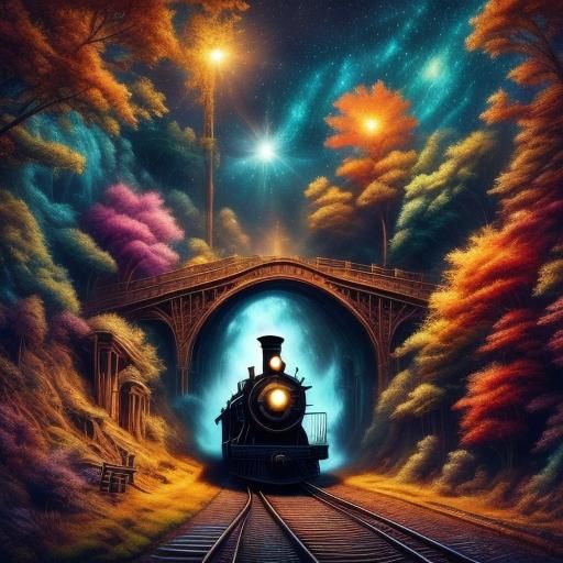 Whimsical Train Rushes Through Mystical Forest