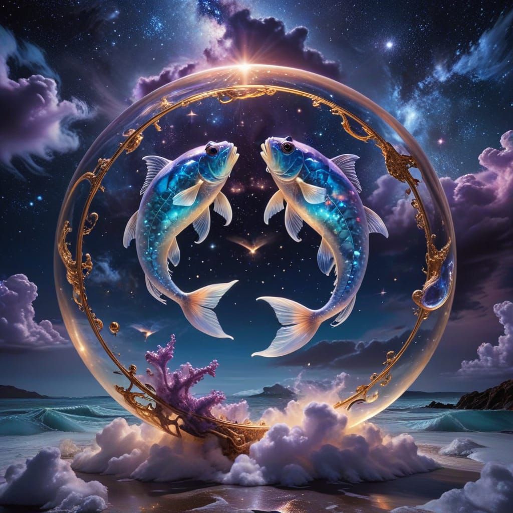 Cosmic Fish in Starry Skies, Dreamlike Surrealism