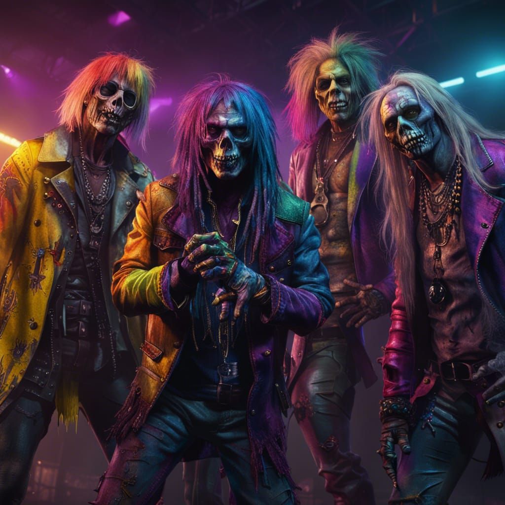 Motley Crue Zombies in Rainbow Clothes